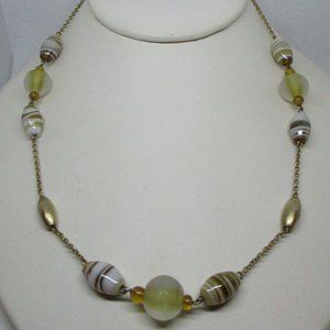 VENETIAN GLASS Necklace Swirled Venetian Glass Frosted Glass Matt Gold Tone Bead
